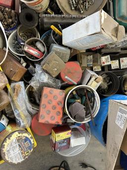 ASSORTED HARDWARE, NUTS, BOLTS, FASTENERS, BITS, NAILS, SCREWS, AND MORE