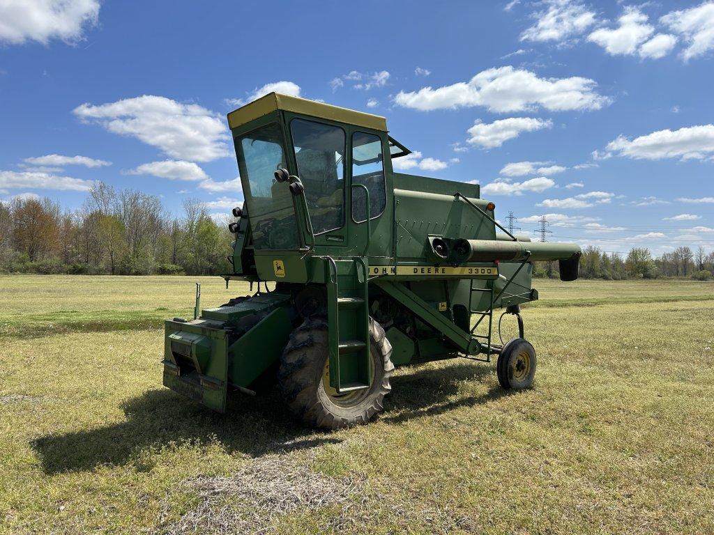 JOHN DEERE 3300 COMBINE, 4-CYLINDER GAS ENGINE, RUNS & MOVES, 2099 HOURS SHOWING, S/N: 100410H