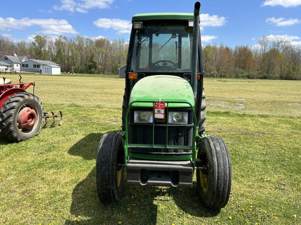 JOHN DEERE 5510N TRACTOR, NARROW FRONT, CAB, HEAT & AC, 3PT, PTO, 2-REMOTES, 14.9-28 REAR TIRES, SYN