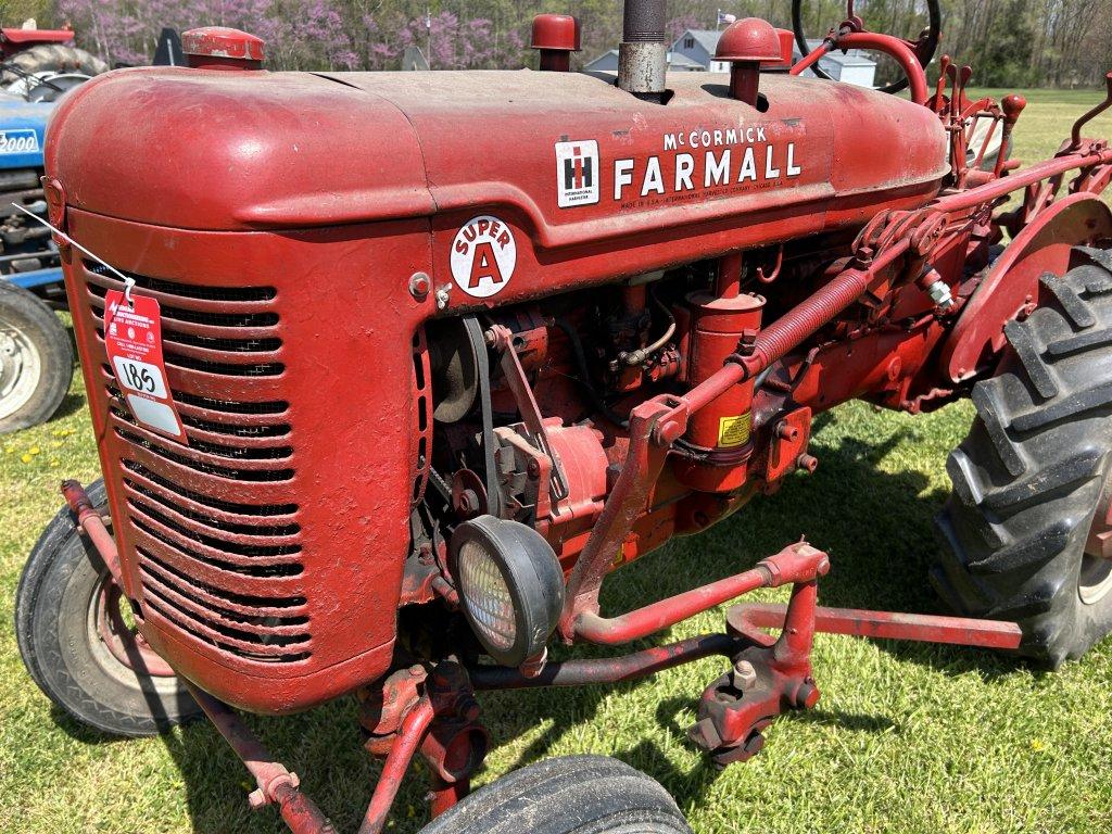 MCCORMICK FARMALL SUPER A TRACTOR WITH REAR CULTIVATOR, PTO, 11.2-24 REAR TIRES