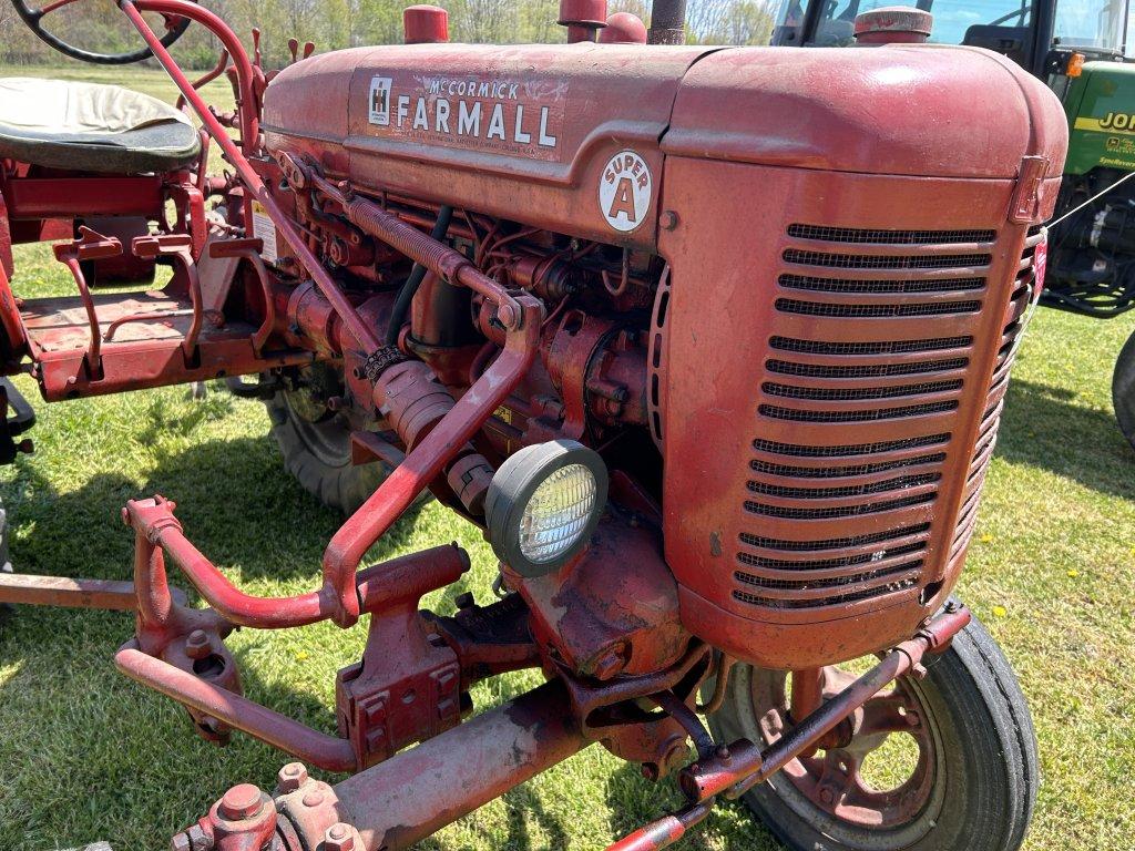 MCCORMICK FARMALL SUPER A TRACTOR WITH REAR CULTIVATOR, PTO, 11.2-24 REAR TIRES