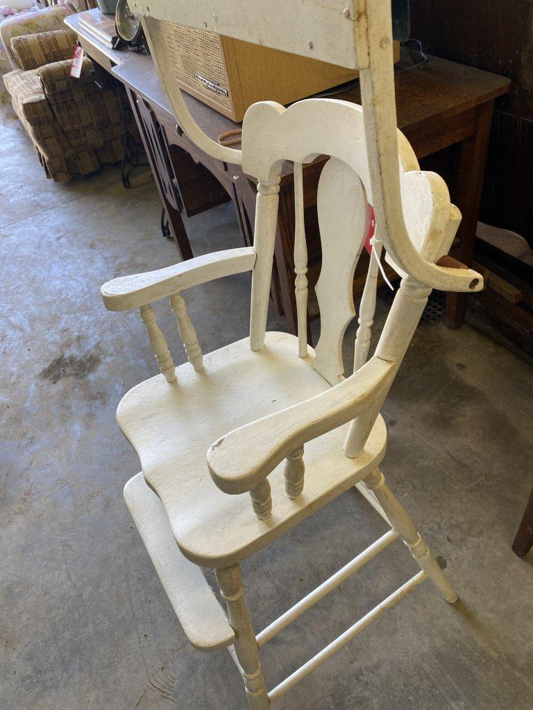 HIGH CHAIR AND (3) SMALL SHELVES