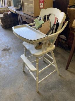 HIGH CHAIR AND (3) SMALL SHELVES