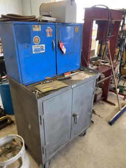 HEAVY DUTY SHOP CABINET ON CASTERS WITH TOP CABINET, INCLUDES CONTENTS