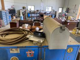 HEAVY DUTY SHOP CABINET ON CASTERS WITH TOP CABINET, INCLUDES CONTENTS