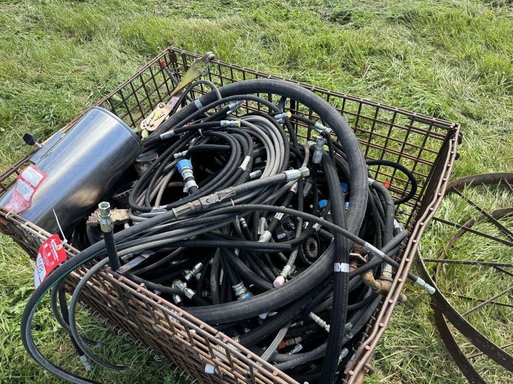 SKID OF ASSORTED HYDRAULIC HOSES, INCLUDES WIRE BASKET