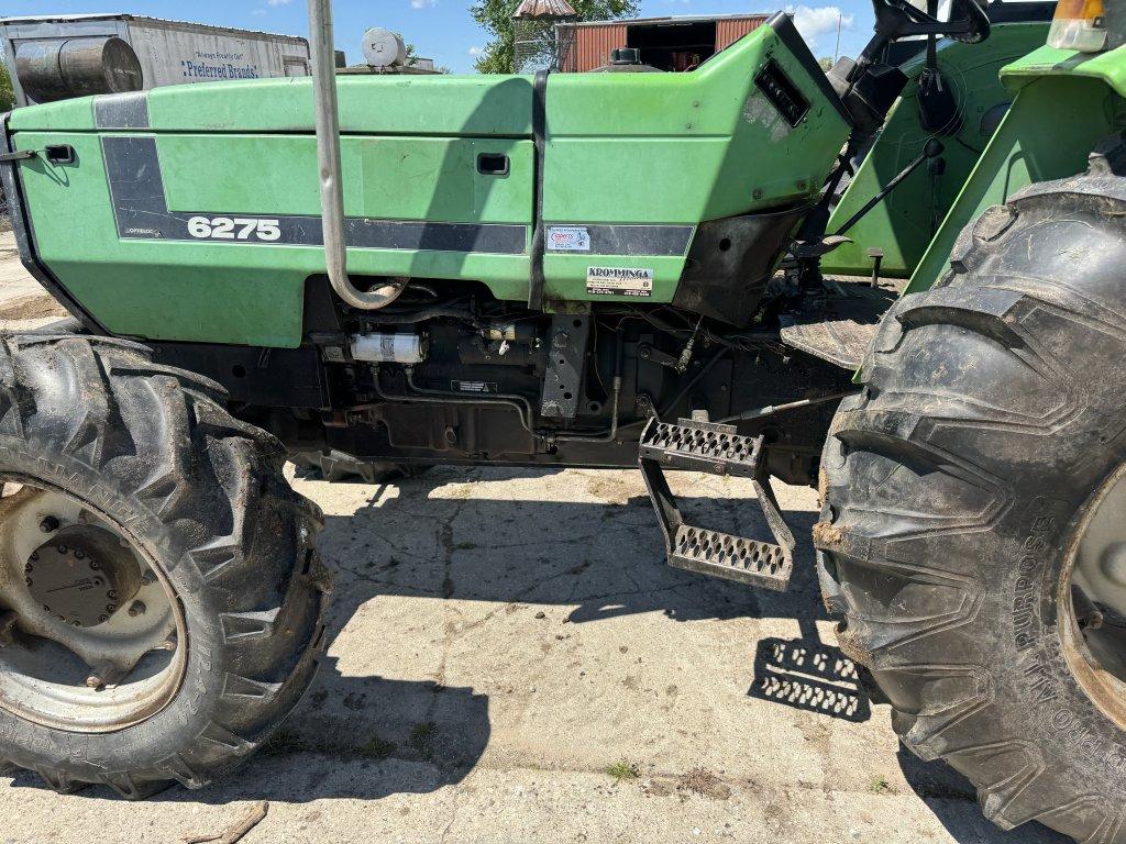 DEUTZ 6275 TRACTOR, 4WD, CANOPY, 3PT, NO TOP LINK, 540 PTO, 2-REMOTES, (12) FRONT WEIGHTS, 18.4-30 R