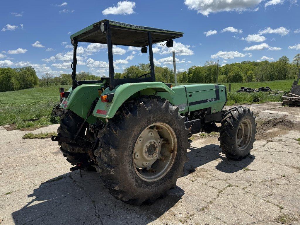 DEUTZ 6275 TRACTOR, 4WD, CANOPY, 3PT, NO TOP LINK, 540 PTO, 2-REMOTES, (12) FRONT WEIGHTS, 18.4-30 R