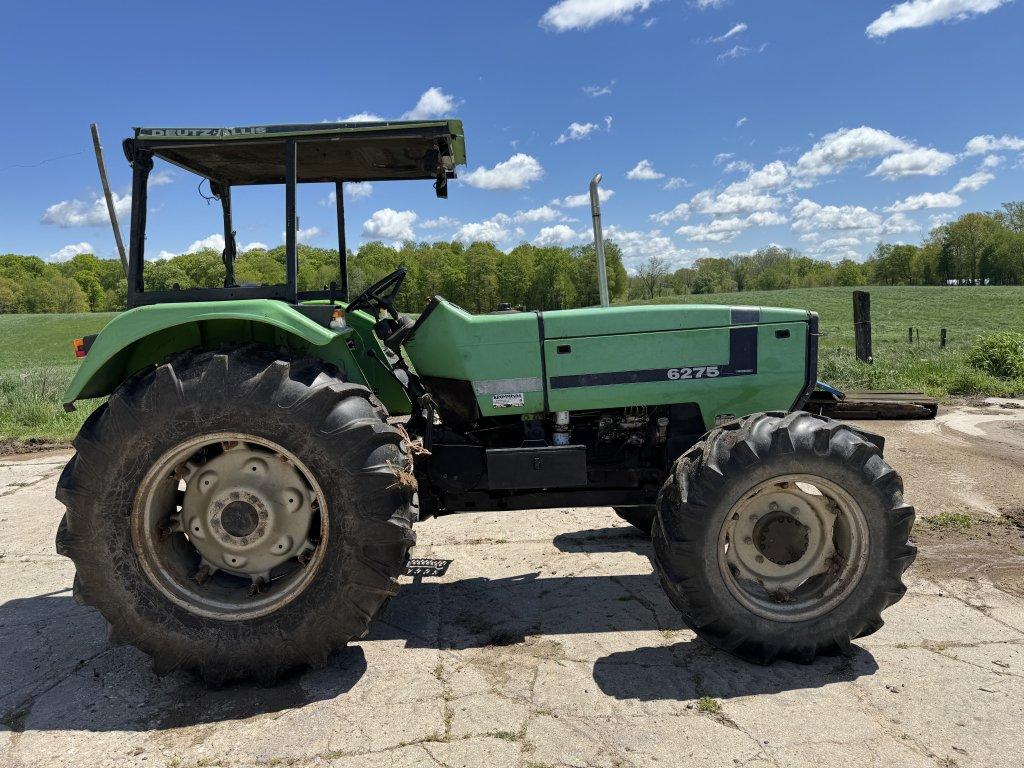 DEUTZ 6275 TRACTOR, 4WD, CANOPY, 3PT, NO TOP LINK, 540 PTO, 2-REMOTES, (12) FRONT WEIGHTS, 18.4-30 R