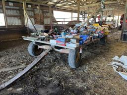 FLAT BED HAY WAGON, 16' X 8', CONTENTS NOT INCLUDED