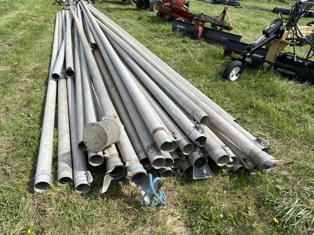 4'' X 30' IRRIGATION PIPE, APPROX. (32), AND (4) SHORTER PIECES, ONE HAS PICKUP SCREEN END