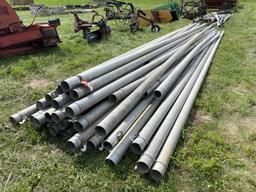 4'' X 30' IRRIGATION PIPE, APPROX. (32), AND (4) SHORTER PIECES, ONE HAS PICKUP SCREEN END