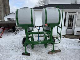 RAIN-FLOW 1670 2-ROW TRANSPLANTER, 80-GALLON POLY TANKS, S/N: 2519