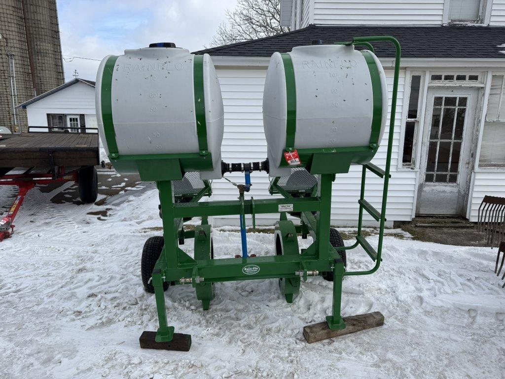 RAIN-FLOW 1670 2-ROW TRANSPLANTER, 80-GALLON POLY TANKS, S/N: 2519