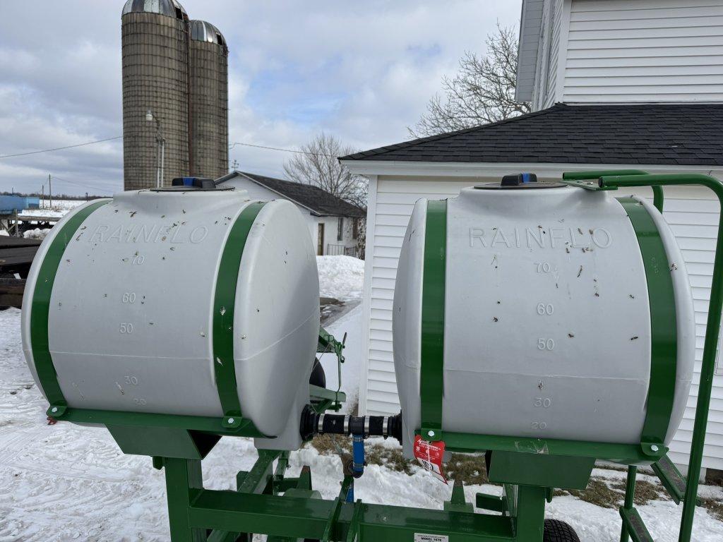 RAIN-FLOW 1670 2-ROW TRANSPLANTER, 80-GALLON POLY TANKS, S/N: 2519