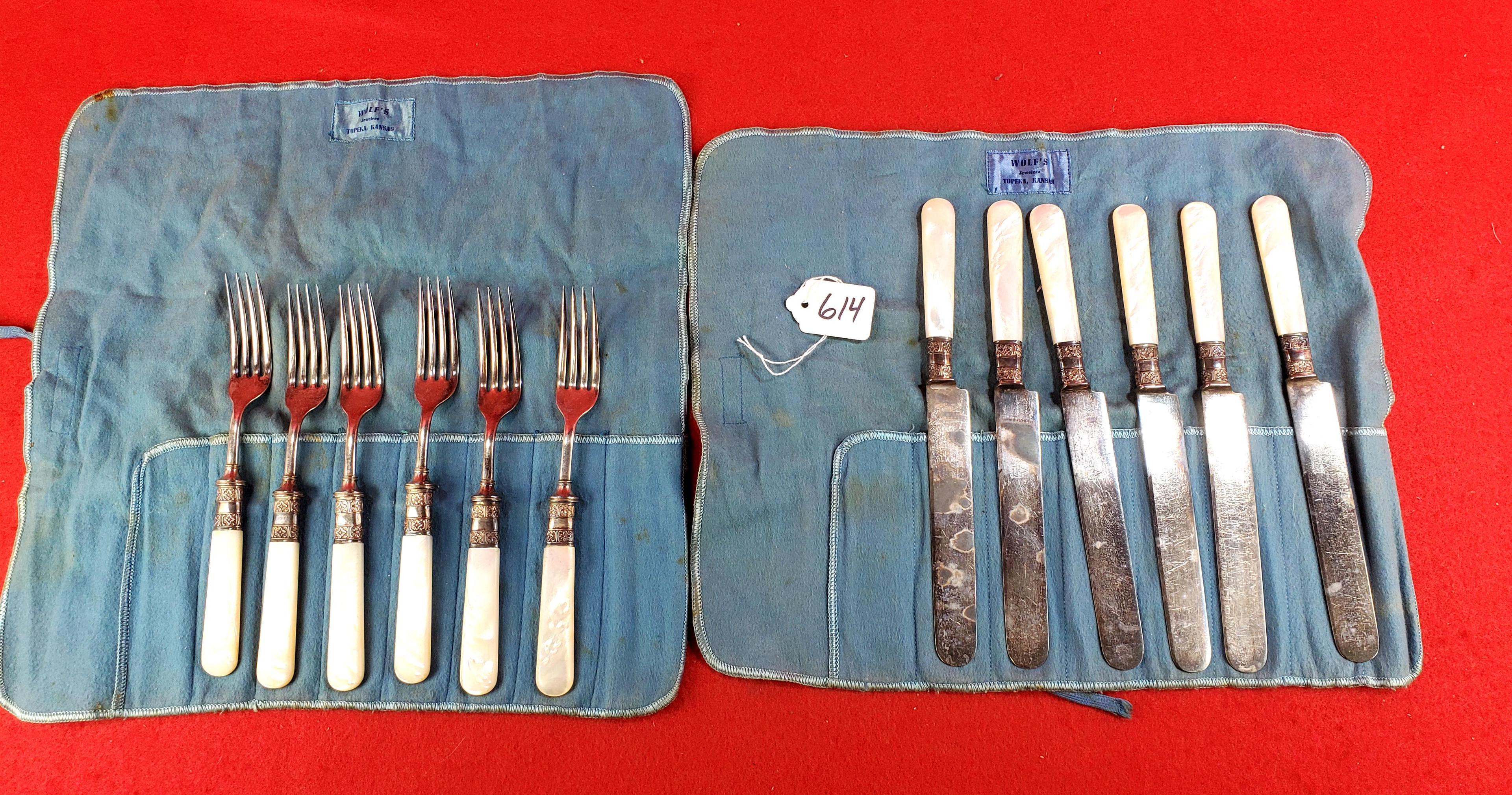 Ec Simmons Kk 6 Knives And 6 Forks; Mop Handles Sterling