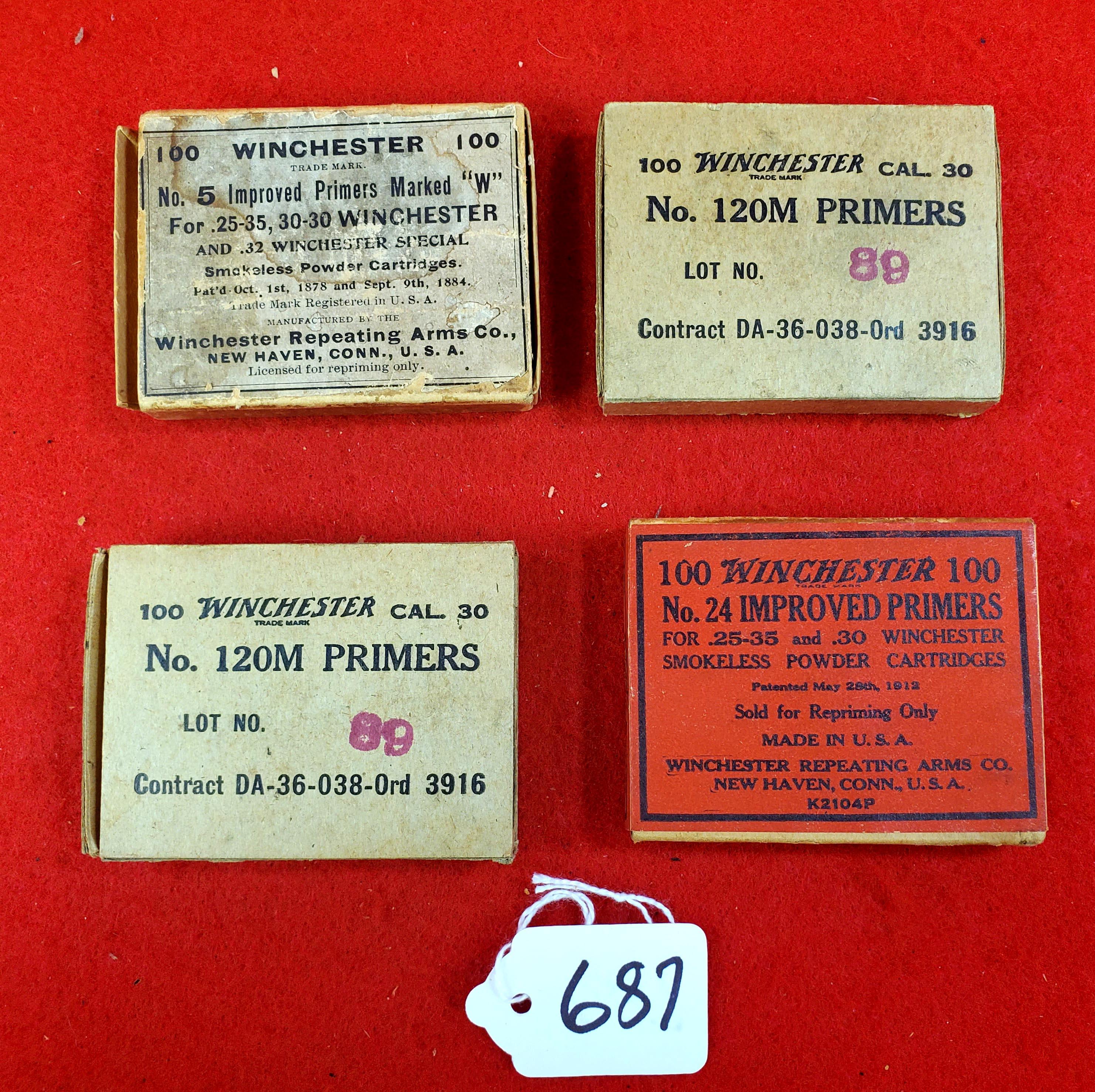 Lot Of 4; Winchester Primer Boxes; 2 W/primers