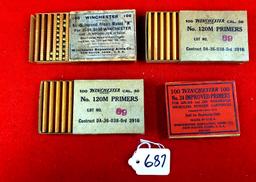 Lot Of 4; Winchester Primer Boxes; 2 W/primers