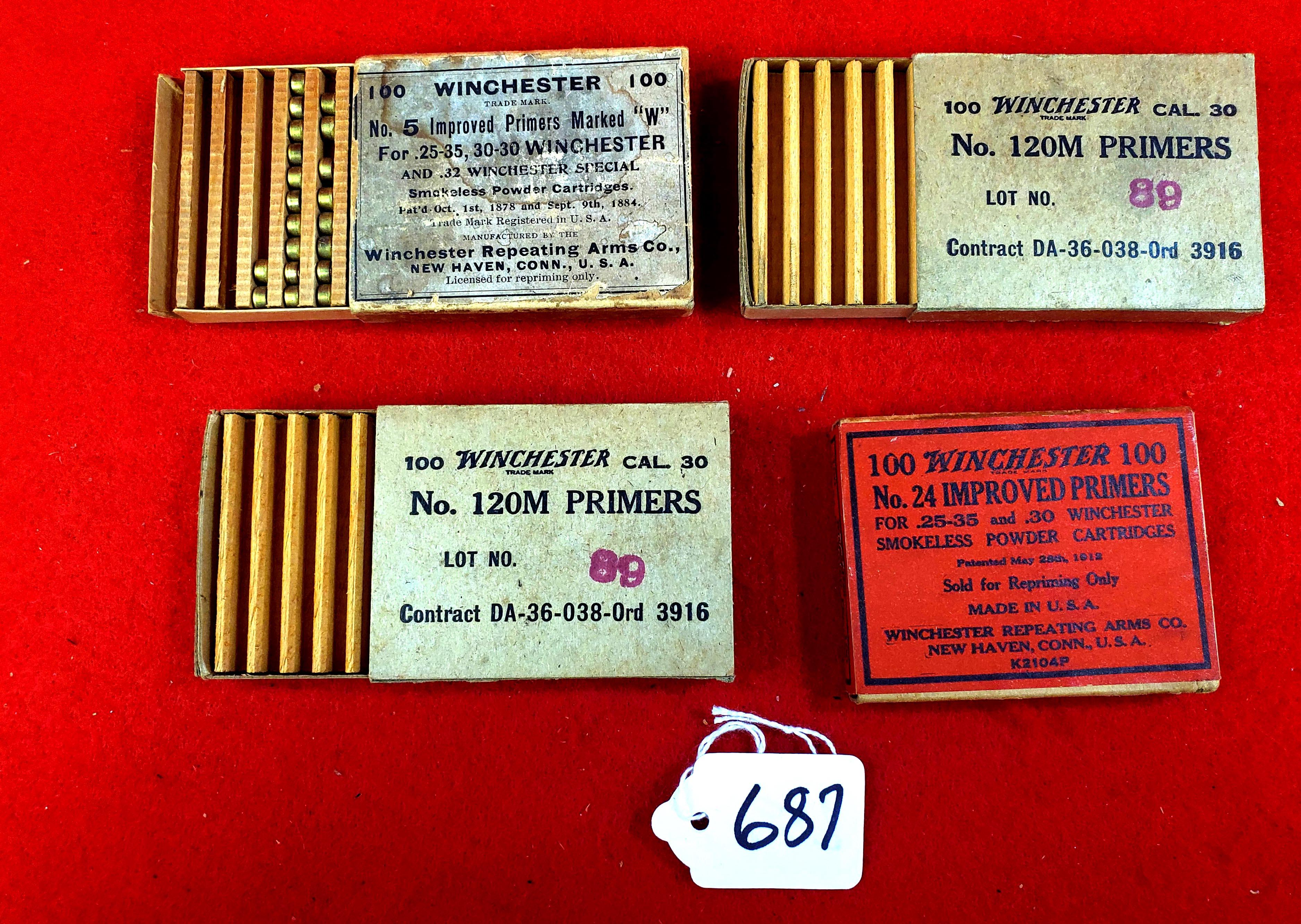 Lot Of 4; Winchester Primer Boxes; 2 W/primers