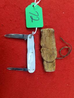 K072: Ecs Keen Kutter Mop Handles; 2 Blades; Watch Fob Pocketknife W/leather Case