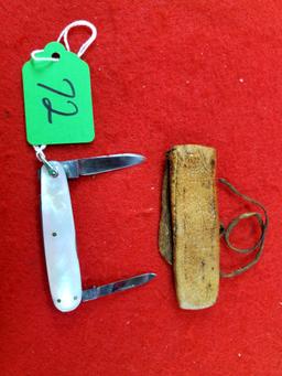 K072: Ecs Keen Kutter Mop Handles; 2 Blades; Watch Fob Pocketknife W/leather Case