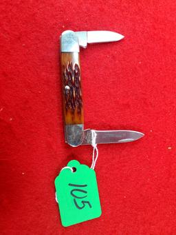 K105: Keen Kutter 2 Blades, Bone Handles, Equal End Pocket Knife