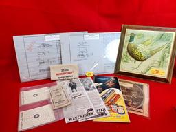 S258: Large Lot Of Misc: Winchester Pheasant Picture, Winchester Canvas Bag, Winchester Posters, En