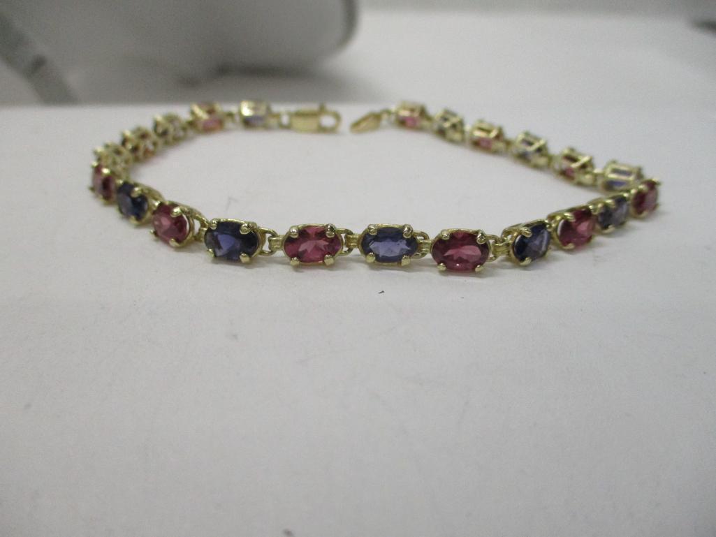 10k YG Garnet and Iolite Bracelet 8in 7.8g