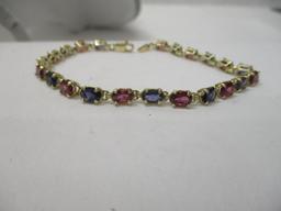 10k YG Garnet and Iolite Bracelet 8in 7.8g