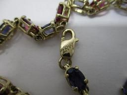10k YG Garnet and Iolite Bracelet 8in 7.8g