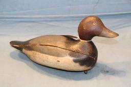 HAYES FACTORY REDHEAD DRAKE WOODEN DECOY , CRACK IN RIGHT SIDE