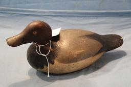 HAYES FACTORY REDHEAD DRAKE WOODEN DECOY , CRACK IN RIGHT SIDE