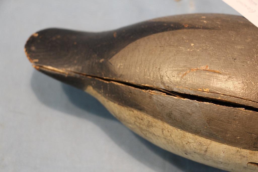 HAYES FACTORY REDHEAD DRAKE WOODEN DECOY , CRACK IN RIGHT SIDE