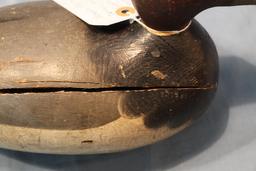 HAYES FACTORY REDHEAD DRAKE WOODEN DECOY , CRACK IN RIGHT SIDE