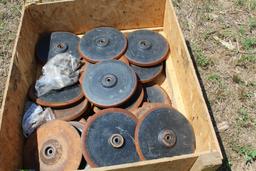 Crate of cast iron closing wheels