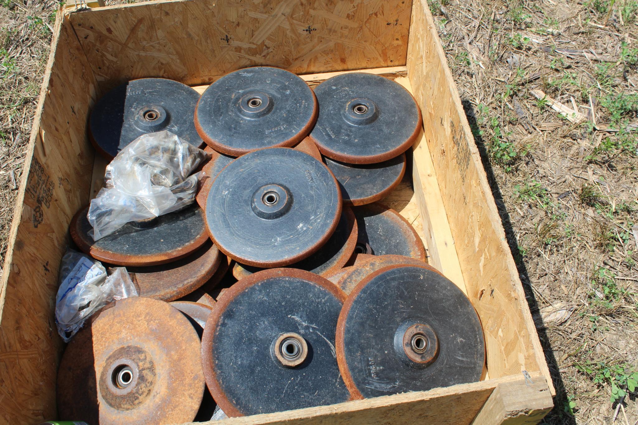 Crate of cast iron closing wheels