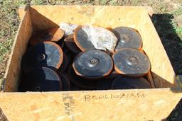 Crate of cast iron closing wheels
