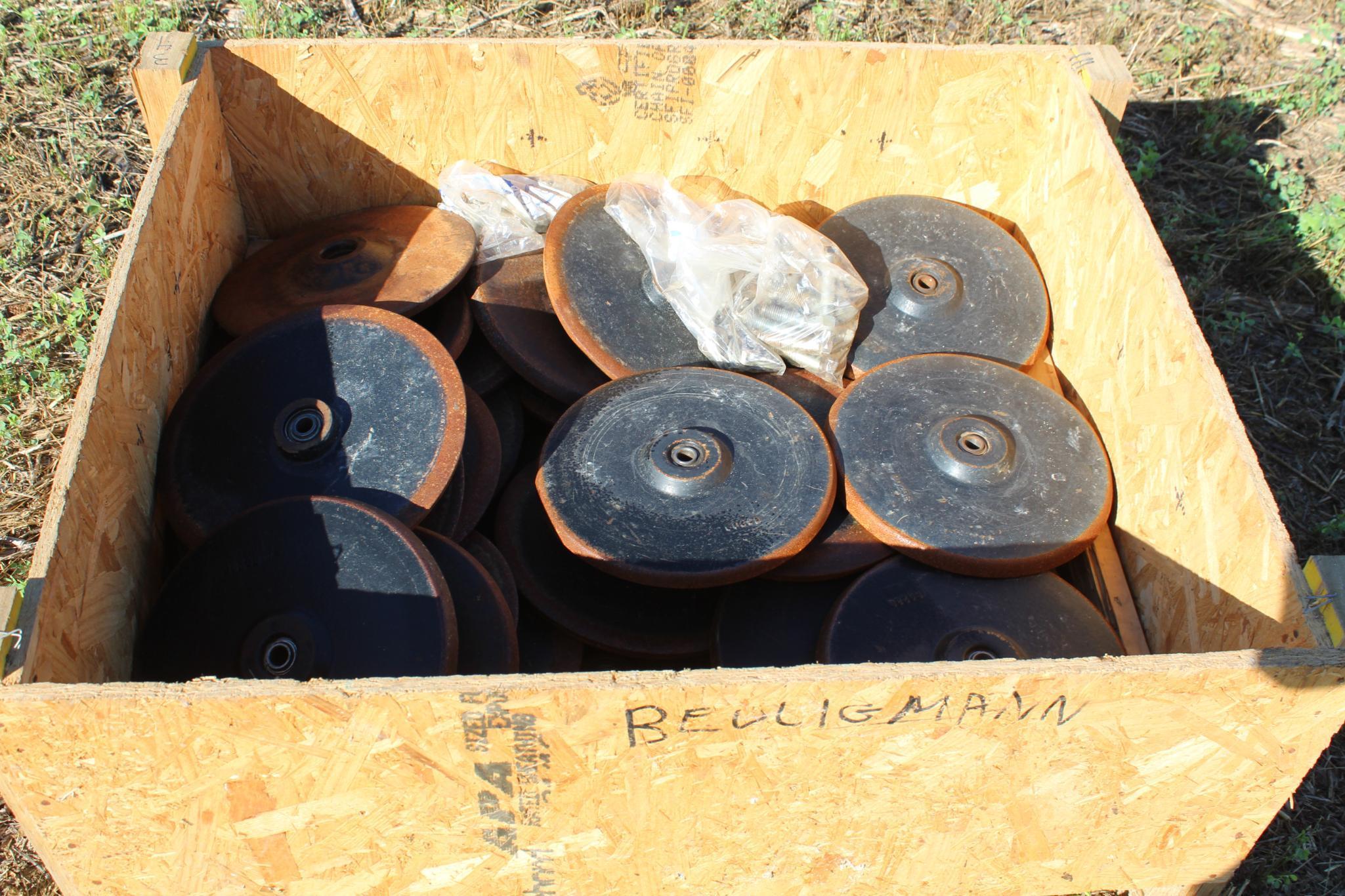 Crate of cast iron closing wheels