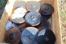 Crate of cast iron closing wheels