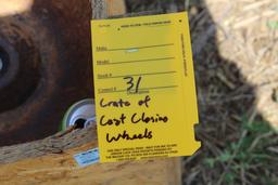 Crate of cast iron closing wheels