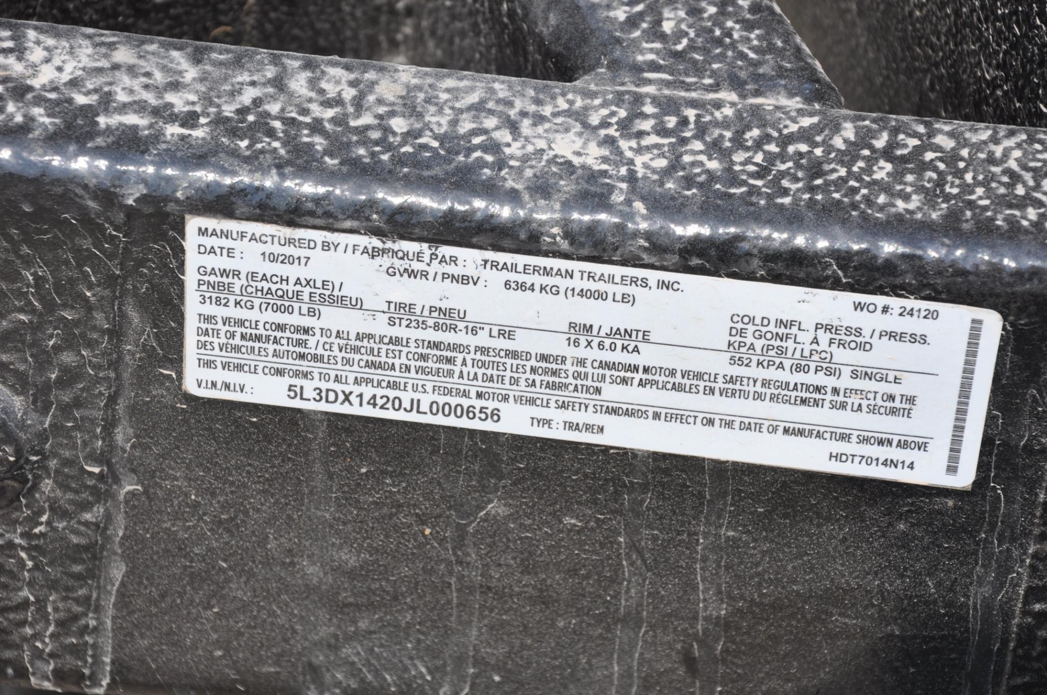 2018 Trailerman 14' dump trailer