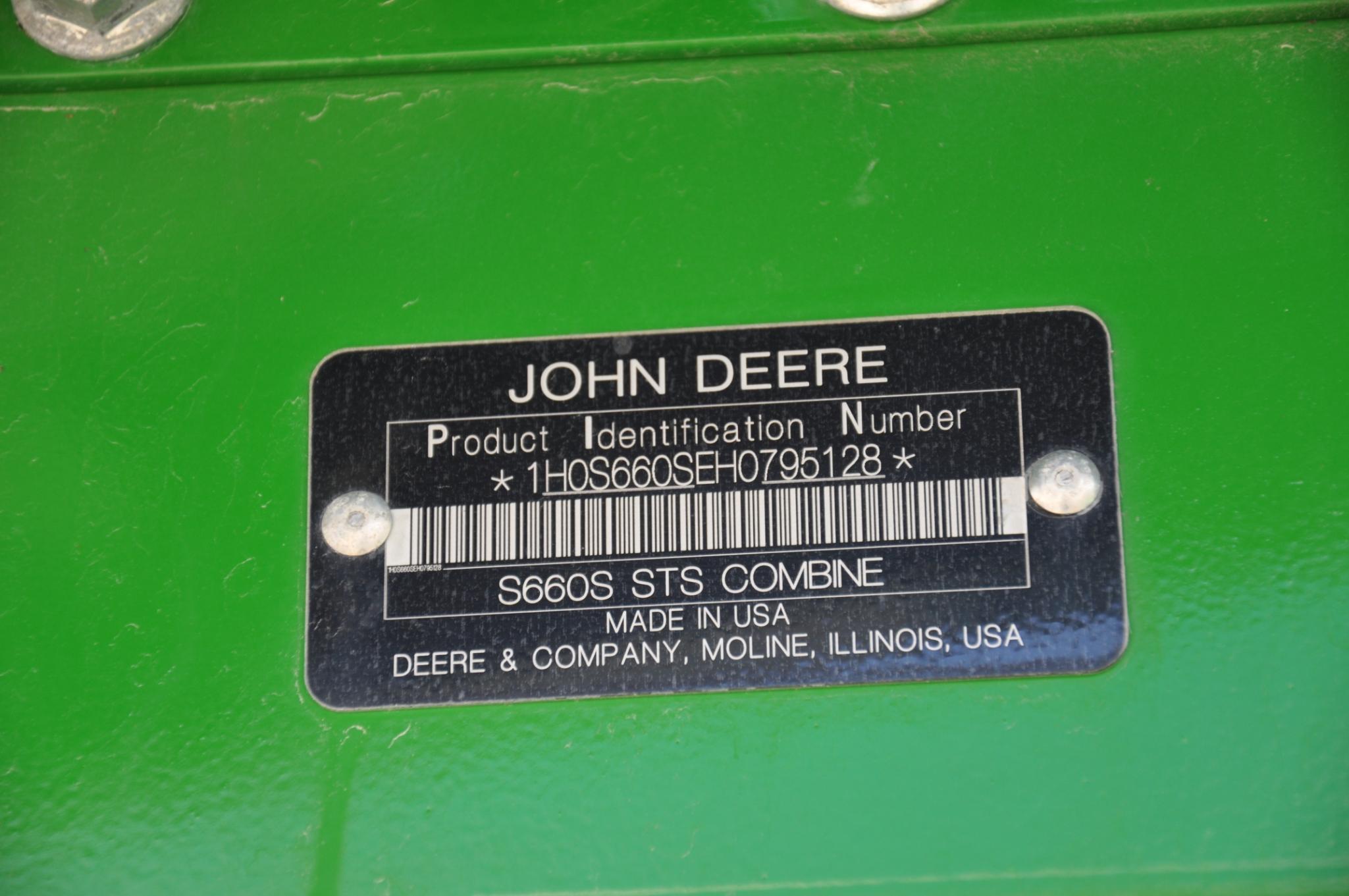 2017 John Deere S660 2wd combine