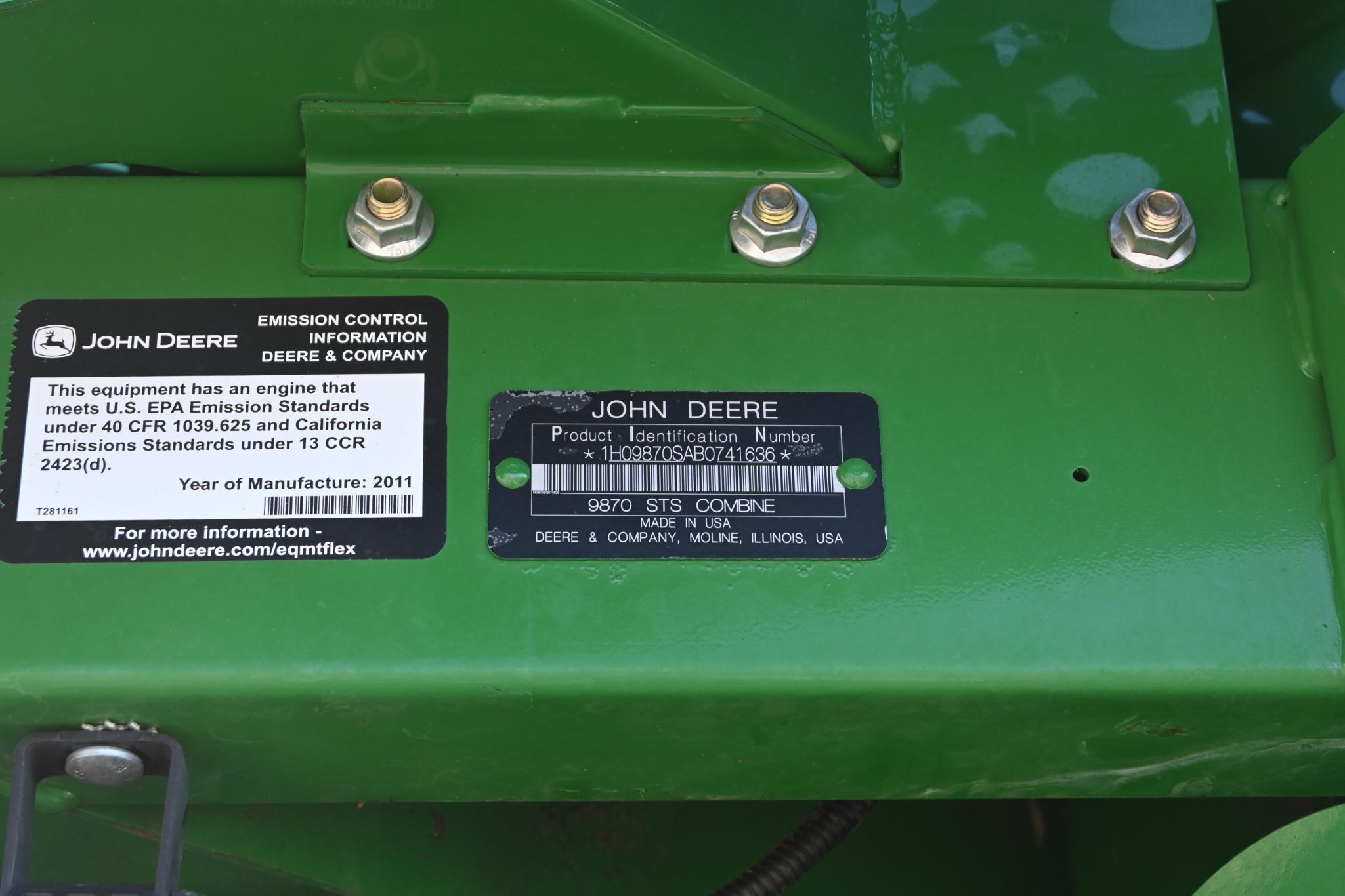 2011 John Deere 9870 STS 4wd combine
