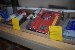 Flats of misc. paint supplies, crowbars, rivets