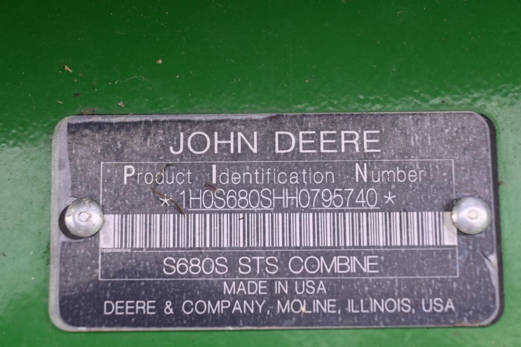 2017 John Deere S680 2wd combine