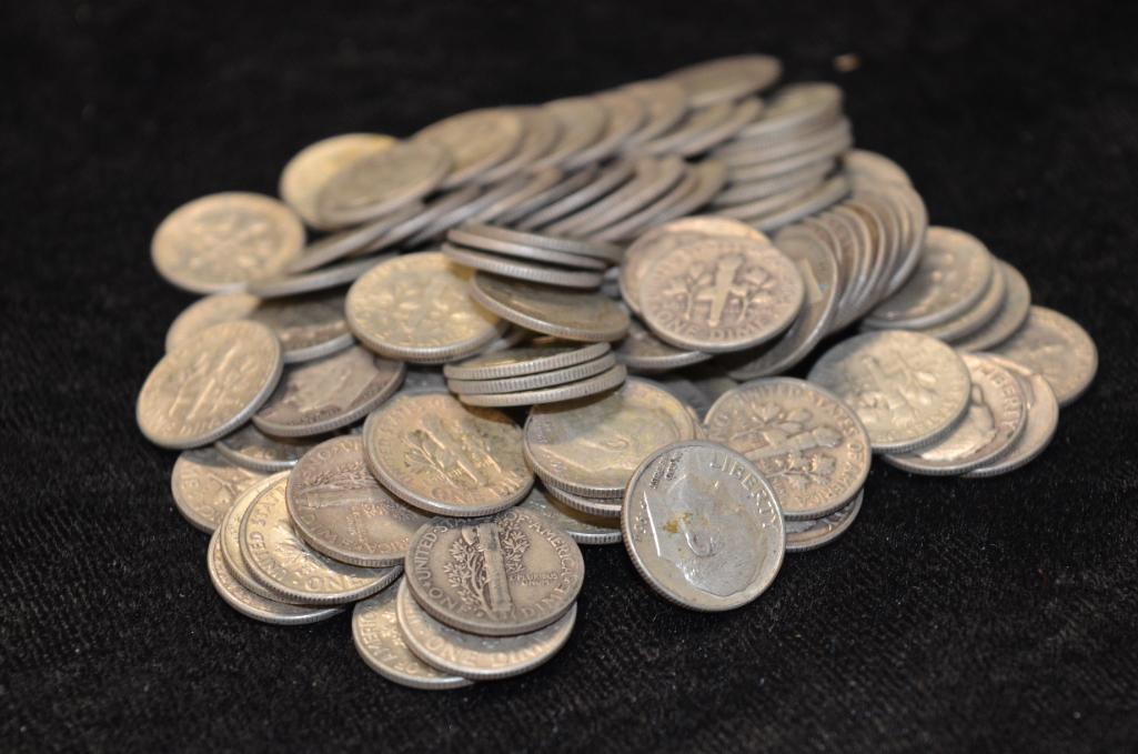 $10.00 FACE VALUE ROOSEVELT SILVER DIMES