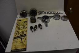 Flat of Automobile Gauges, Emblem Badges, Spark Plugs, Etc.
