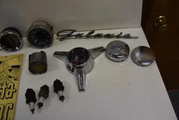 Flat of Automobile Gauges, Emblem Badges, Spark Plugs, Etc.