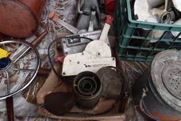 Brass prop & (2) outboard motor controls