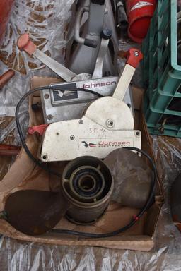 Brass prop & (2) outboard motor controls
